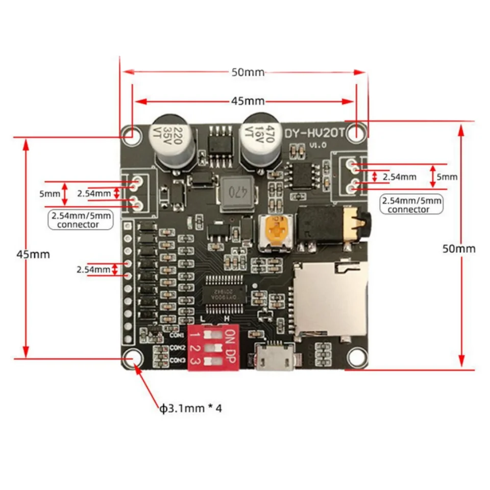 DY-HV20T/HV8F12V/24V power supply10W/20W Voice playback module supporting Micro SD card MP3 music player for Arduino