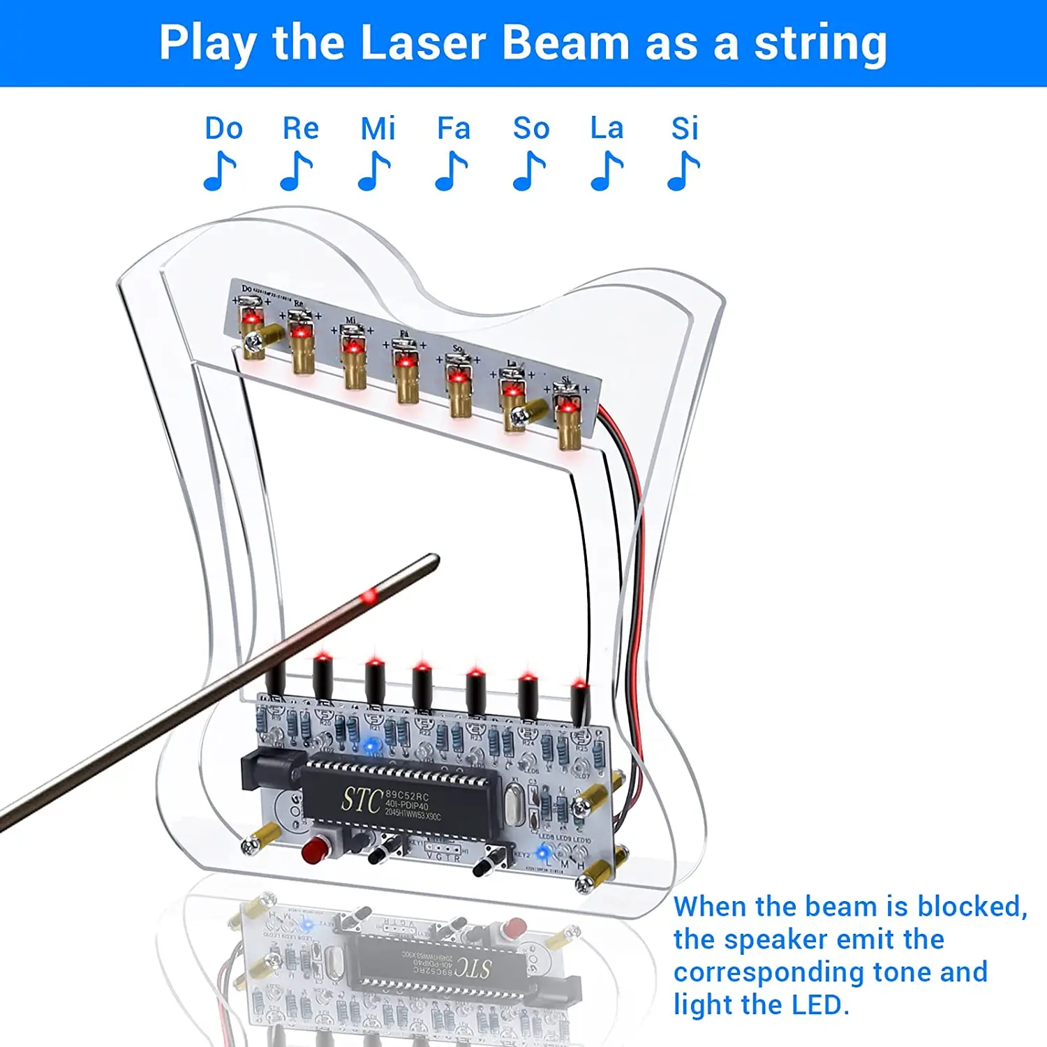 DIY Laser Electronic Piano Kit HU-013 7 Music Scales Player Soldering Project Practice Laser Transmitters Photoresistor Receiver