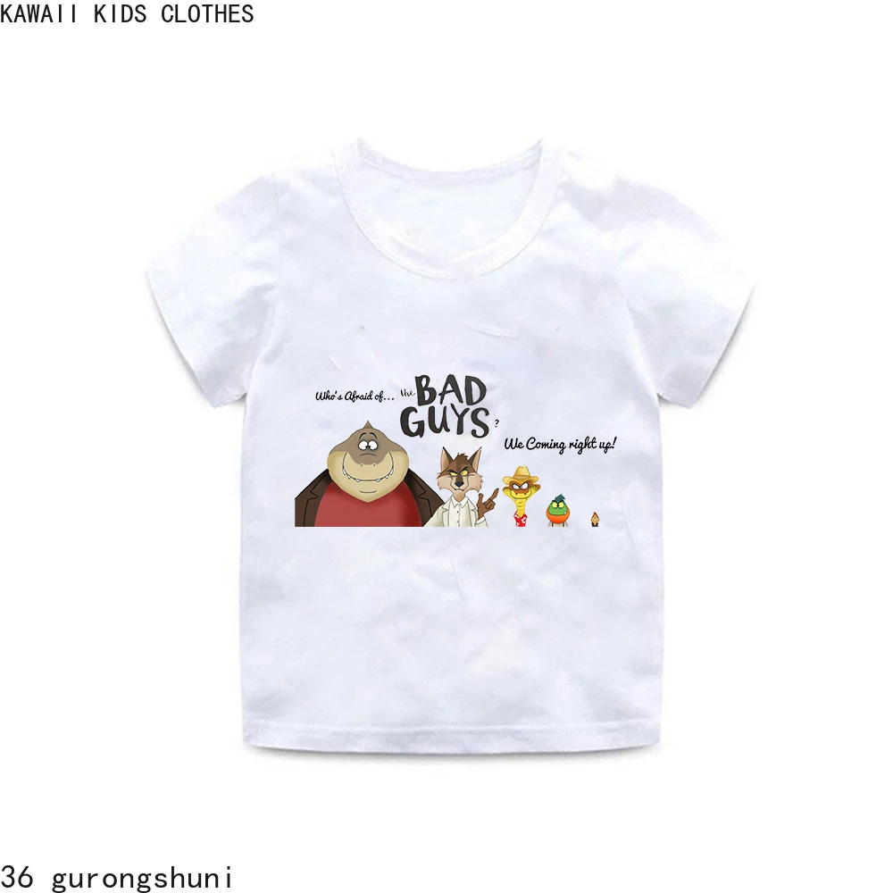 2024 Movie Show The Bad Guys T Shirt Mr. Wolf Boys Girls Cartoon Short Shirts Children Clothing Summer Tops Kids Clothes Tee