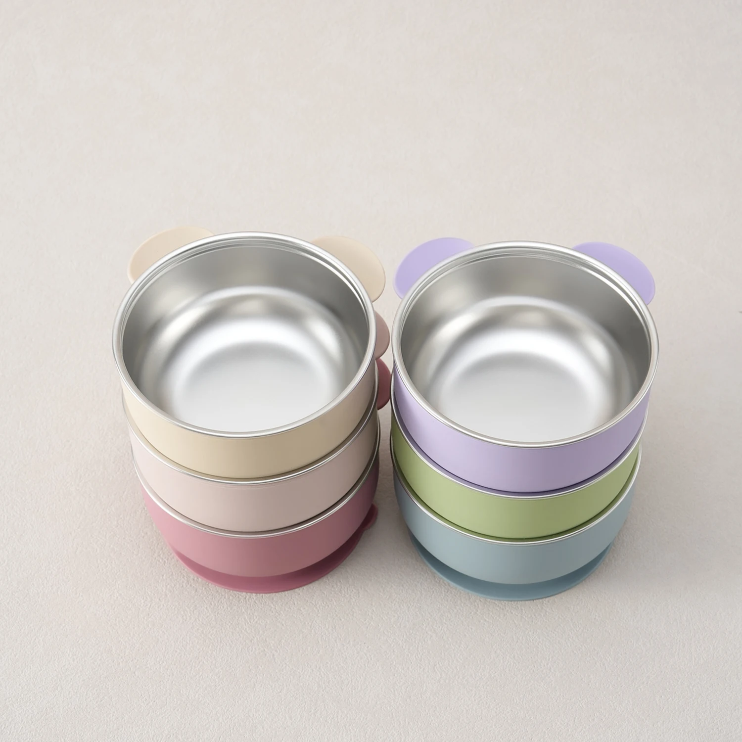 Color Kids 1PC Removable Silicone Feeding Tableware Stainless Steel Bowl For Baby Toddler Kids Solid Food Training Dishes Plate
