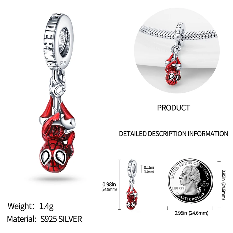 New 925 Sterling Silver Spider Man Charm Bead Pendant Suitable for Pan Original Pandora DlY Bracelet Women's Jewelry Gifts