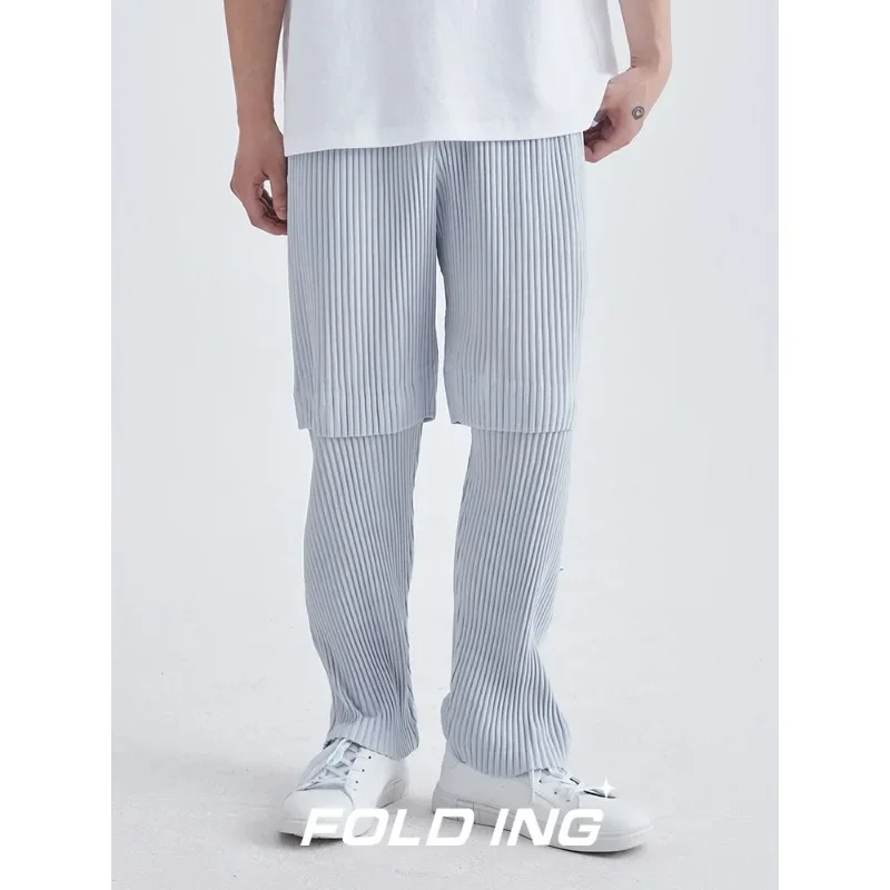 

Pleated Texture Relaxed Casual Splice Straight Long Pants Men's Korean Fashion Cargo pants Vintage Straight Cropped Pants