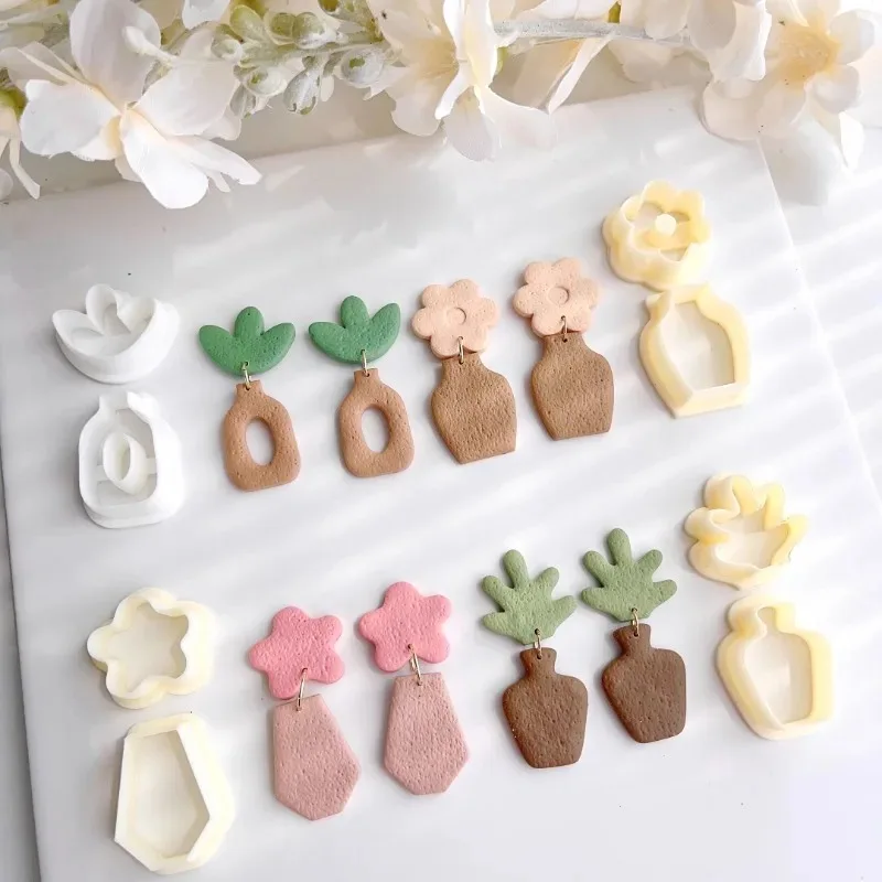 Ins Style Vase Shaped Polymer Clay Earring Cutting Mold Set Plastic DIY Mini Flower Pendant Jewelry Making Tools Accessories