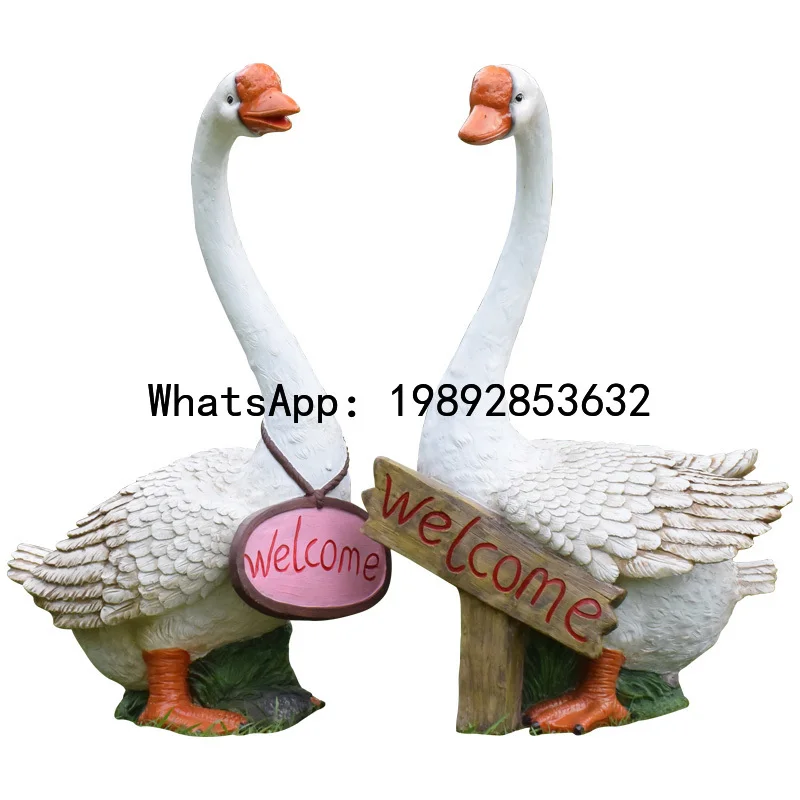 YFY Villa Courtyard Garden Decoration Artificial White Goose Flower Pot Farmhouse Welcome Sign Cartoon Animal Ornament