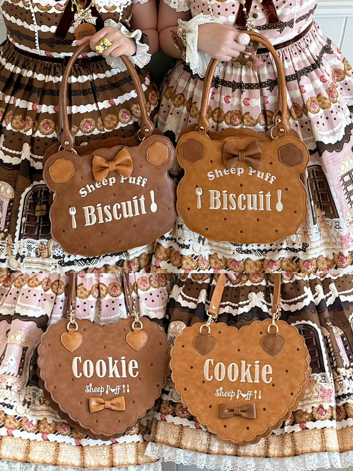 Kawaii Bear Design Bow Shoulder Bag Biscuit Bag Embroidery Love Lolita Cute Oblique Span Portable Elegant Kawaii Cookie Handbag