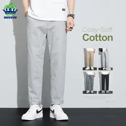 Sommer 97.8% Baumwolle Herren knöchel lange Freizeit hose dünne Business Straight Grey Khaki Arbeit einfarbige Hose männlich plus Größe 40