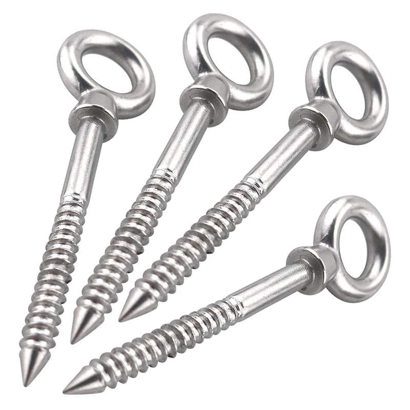 Tornillos con forma de ojo M8X80, gancho redondo de acero inoxidable, anillo de extremo de madera, ganchos de ojal, accesorios de Hardware autorroscantes, 6/10 Uds.