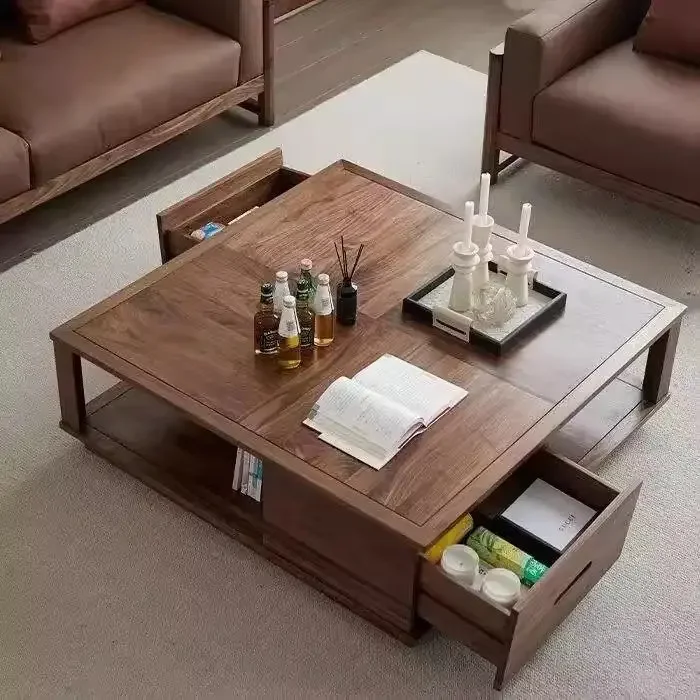 North American black walnut coffee table living room household square short tea table modern simple light luxury storage generou