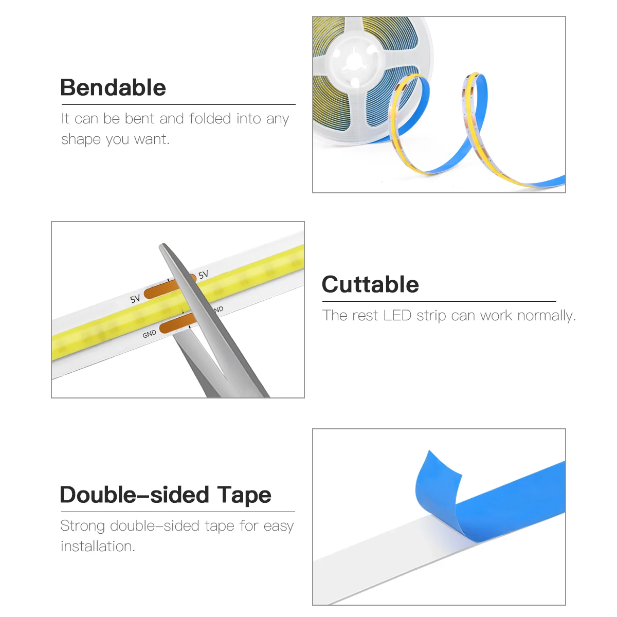 USB 5V COB LED Strip Light Elastyczna DIY Możliwość krojenia z pilotem RF do salonu Kuchnia Szafa Szafka Sypialnia Oświetlenie