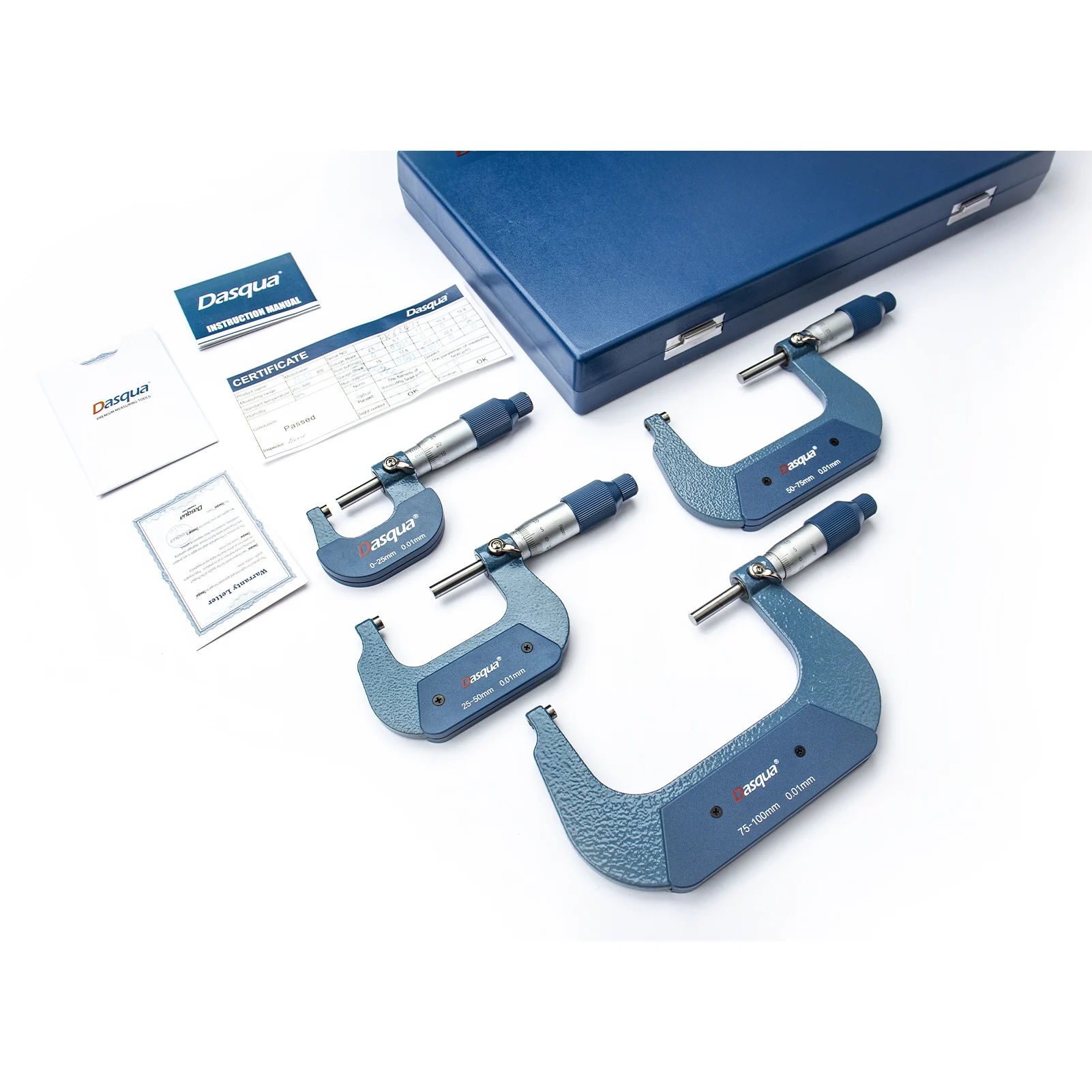 0-100mm 4pcs Outside Micrometer Set 0-25mm 25-50mm 50-75mm 75-100mm Mechanical External Micrometer Set