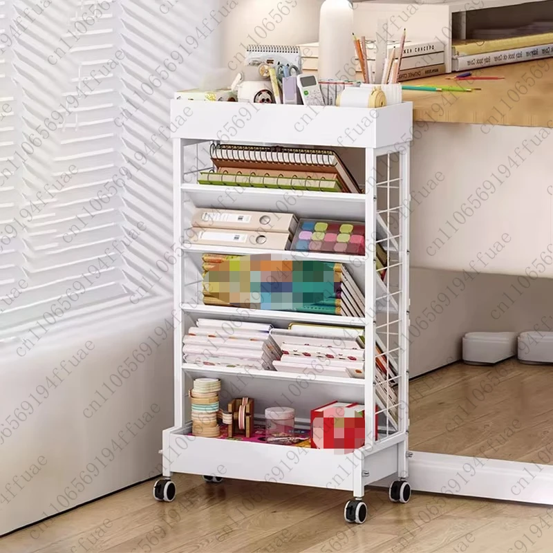 6-Tier Mobile Storage Bookcase with Wheels and Removable Cart Ideal for Dorm Rooms, Classrooms, Living Rooms, and Schools