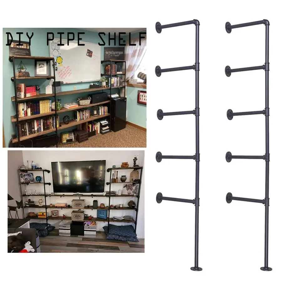 

Wall Mount Iron Pipe Shelf Bracket,Vintage Retro Black DIY Open Bookshelf, Storage Shelves, Ceiling hung Shelves for Home Kitche