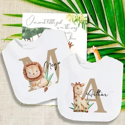 Personalised Baby Bib Safari Animals Initial with Name Bibs Newborn Infant Saliva Towel Wild One Birthday Gifts Baby Shower Gift