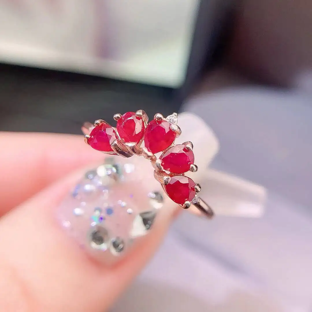 KJJEAXCMY New style Jewelry Natural Women's Ruby ring 925 silver inlay Colorful and splendid Crystal pure fire flash explosion