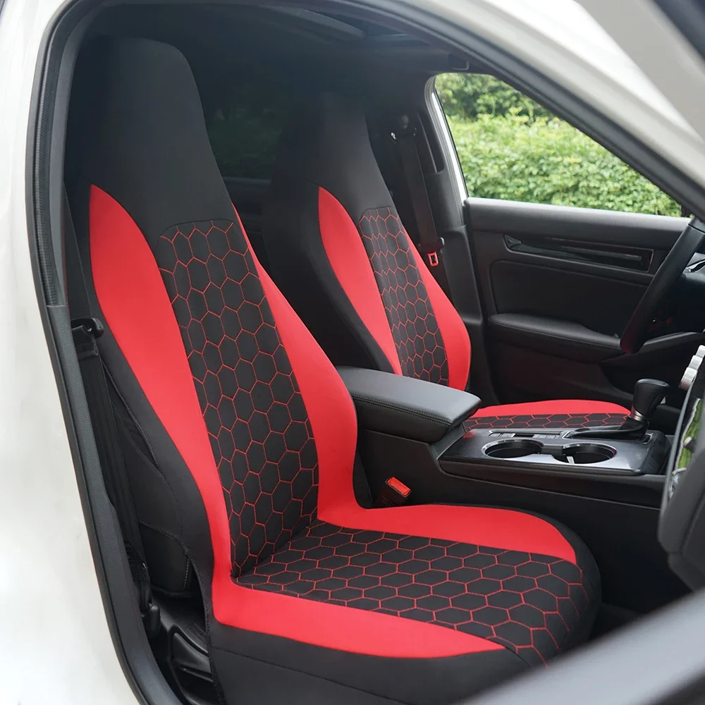 AUTOKING Hochlehner-Sitzbezüge für 2 Vordersitze, sechseckig, universelle Größe, passend für die meisten Autos, genäht, Sport-Stil, Autositzbezüge – Detail 2
