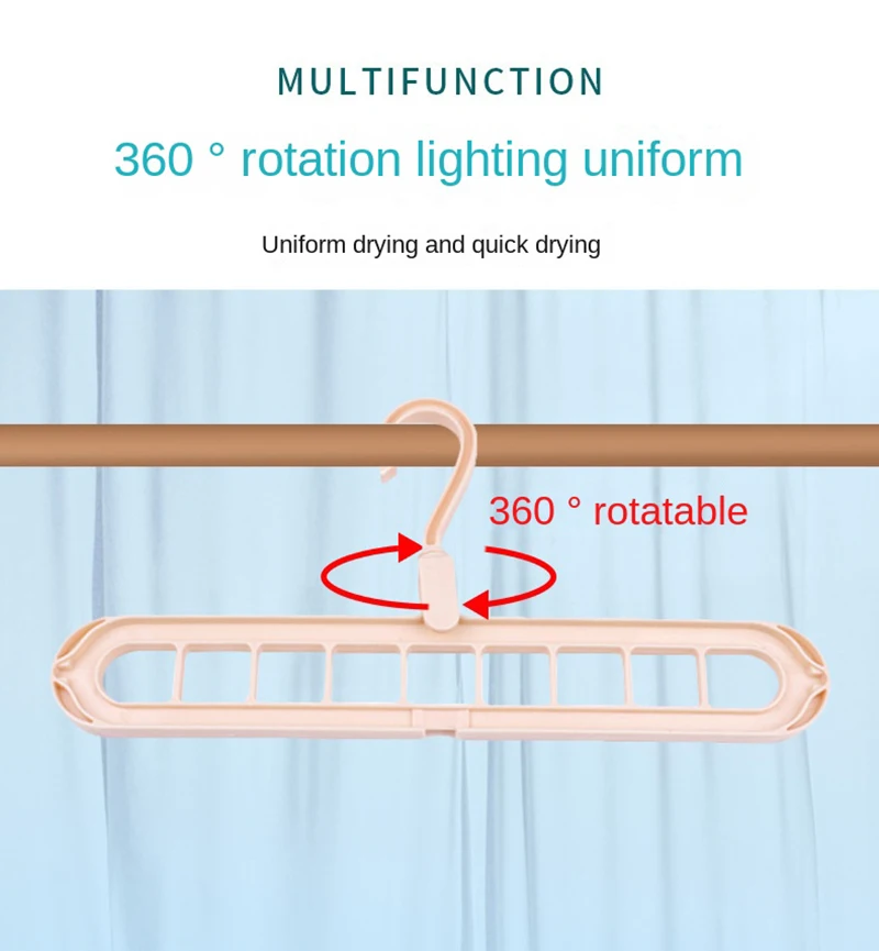 Closet Organizer Storage, College Dorm Room Essentials, Multifunctional Space Saving 9 Holes Clothing Hanger for Wardrobe Closet