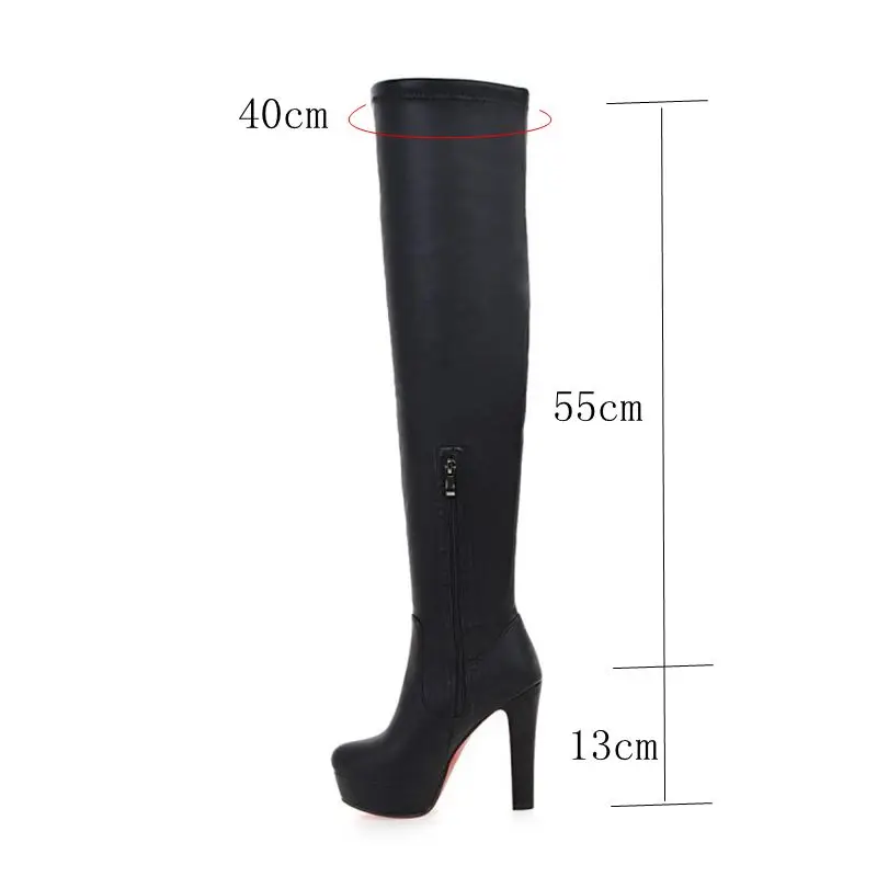 SIMLOVEYO Shoes Ultra High Heel over knee boots black  white platform booties BIg size 34- 48 view 3