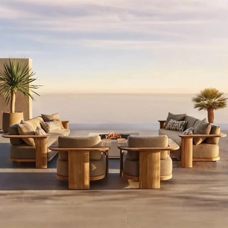 

Outdoor Furniture Set Garden Sofas Sectional Sofa Teak Wood Frame Patio Furniture Sofa Set for Hotels Villas Parks Patio Use