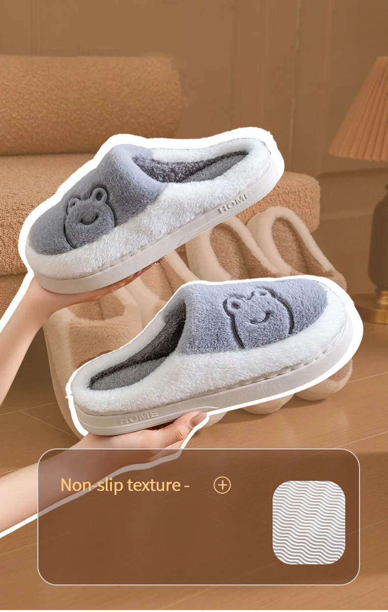 Winter-Plüsch-Hausschuhe für Damen und Herren – Hausschuhe mit dicker Sohle und rutschfester Unterseite, gemütliche, mit Fleece gefütterte Innenrutschen für zu Hause – Detail 9