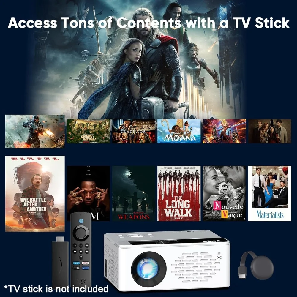 

Портативный мини-проектор с доставкой из США, 1080P Full HD, поддержка Bluetooth, TV Stick, телефон, ПК, USB