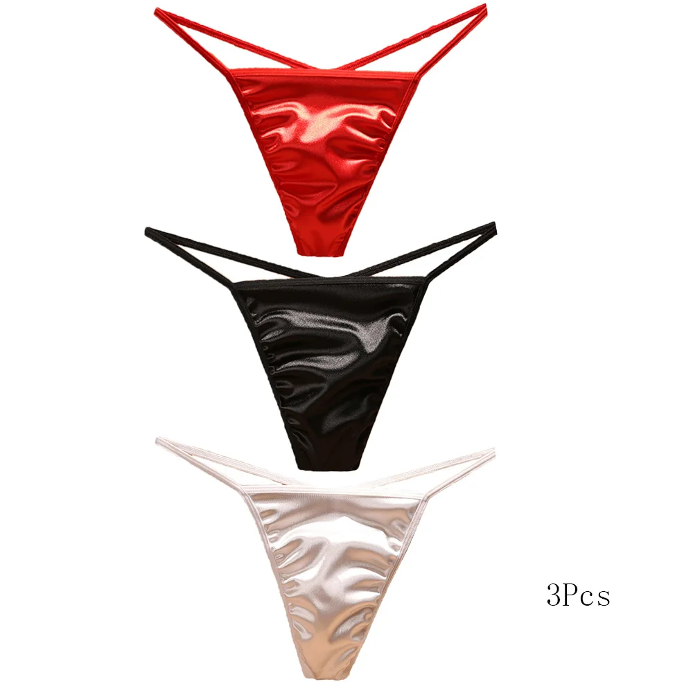 1/3Pcs Sexy Seamless G Strings Breathable Men\'s Panties Low-waist Satin Traceless Thongs Solid Color Mini M-2XL T-back