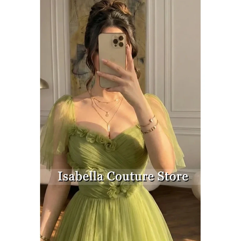 Formal Occasions Evening Dresses Green Handmade Layered Tulle Prom Dresses A-line Princess Dress Party Dresses