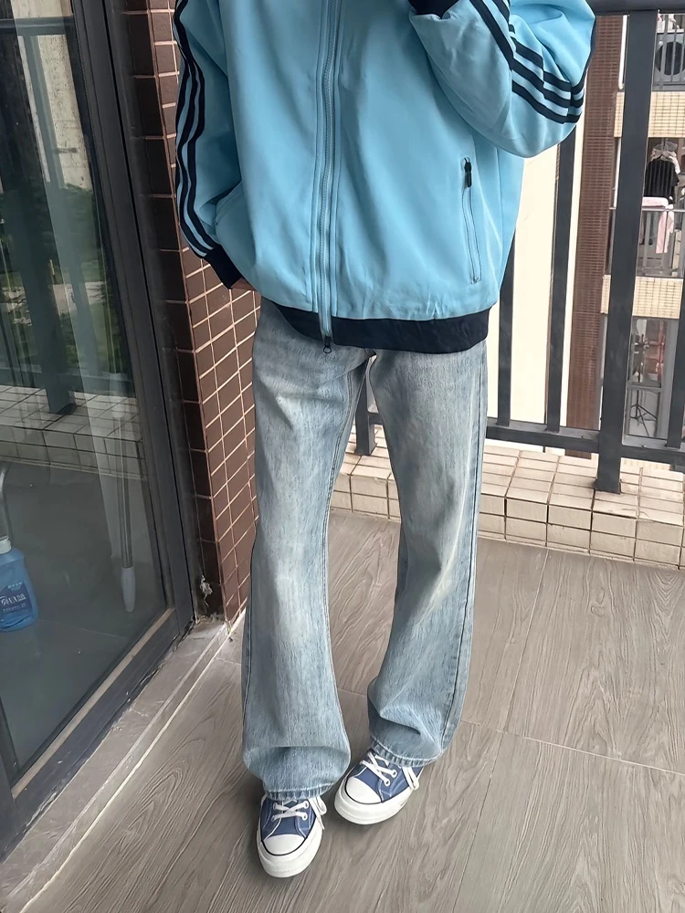 

Мужские джинсы Slim Straight: осенние, в американском стиле High Street, с эффектом стройности, узкие, с узором «Бамбуковый узел»