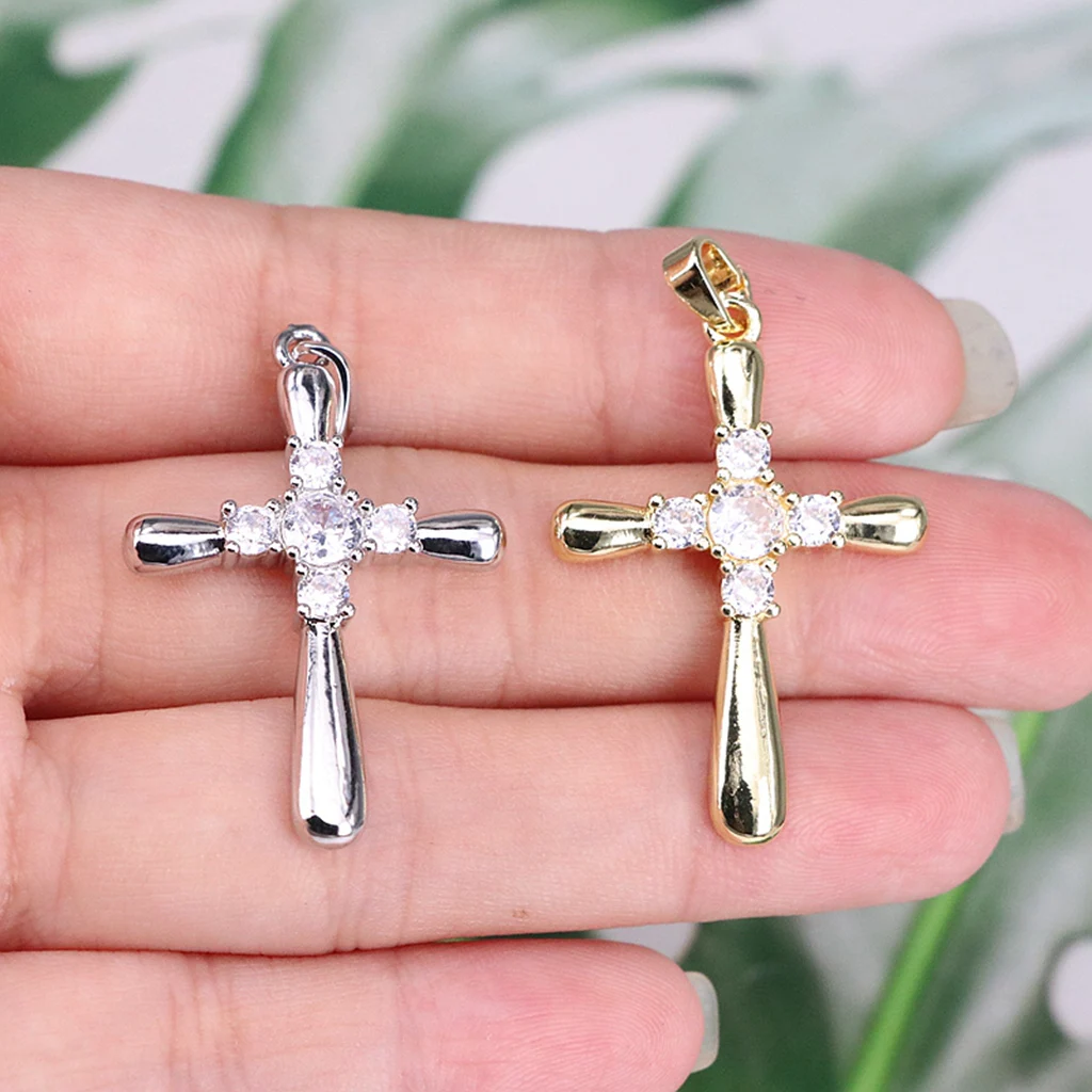 

10Pcs/ Clear Cross Brass Micro Pave Clear Cubic Zirconia Pendants Charms with Snap on Bails For Necklace Jewelry Making