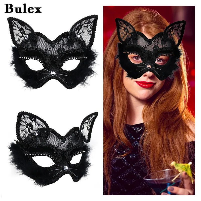 P-Jsmen Luxus Venetian Masquerade Maske Sexy Schwarze Katze Spitze Maske Phantasie Kleid Weihnachten Halloween Kostüm Party für Mädchen frauen