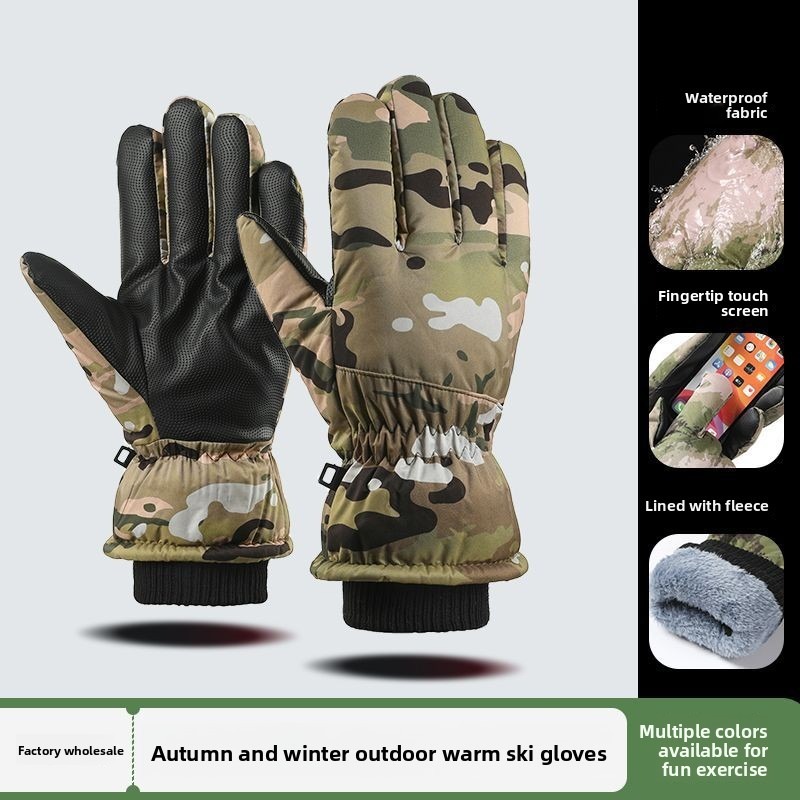  Winter Ski Gloves Touch Screen Compatible Riding Fleece Lined Thickened Warm Waterproof Non Slip Outdoor Cold Proof Snow Gloves 