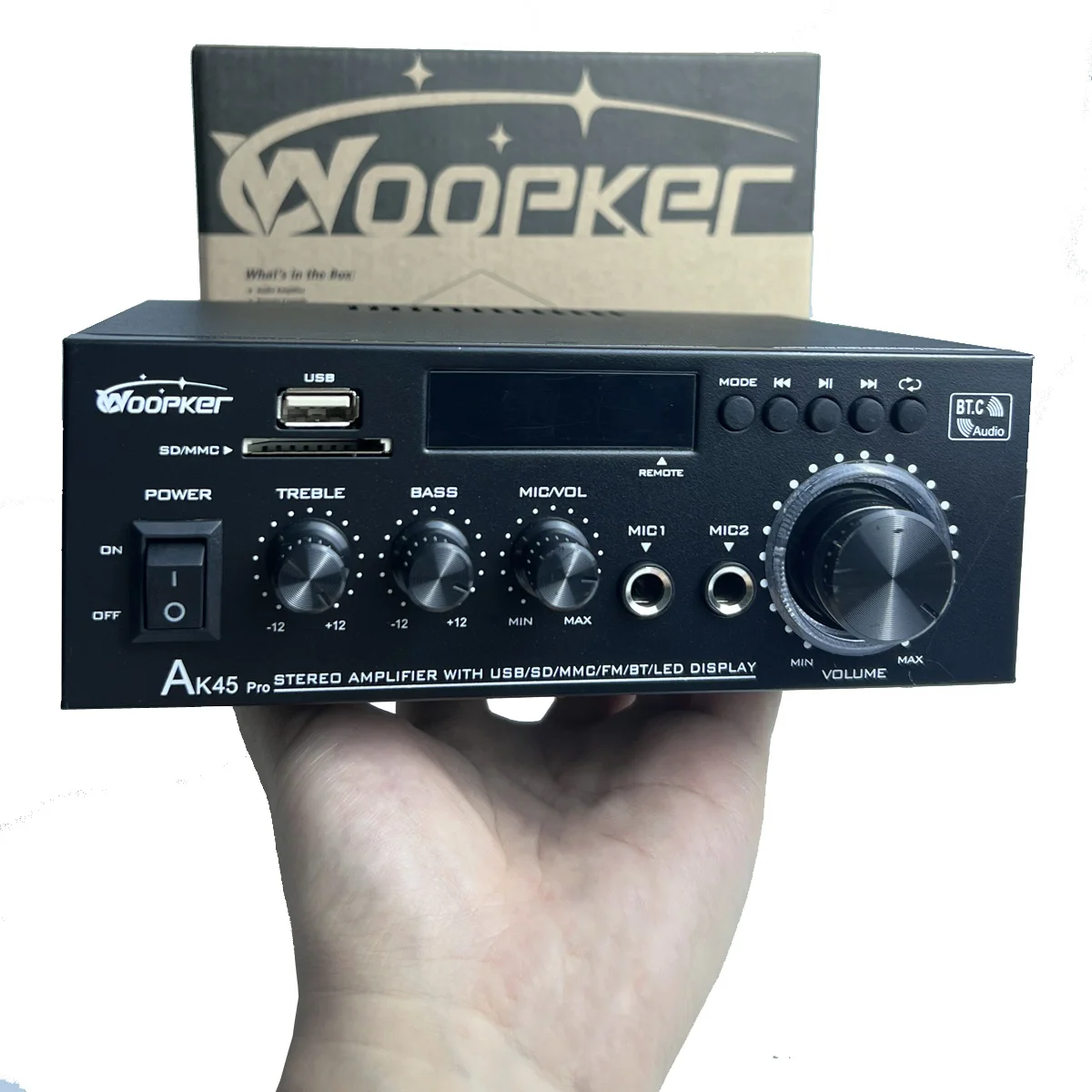 

AK45 Pro Audio Desktop Amplifier 2.0 Bluetooth 5.0 HiFi Stereo Max 410W Channel Audio Power Amplifier Mini AMP Receiver 12V/5A