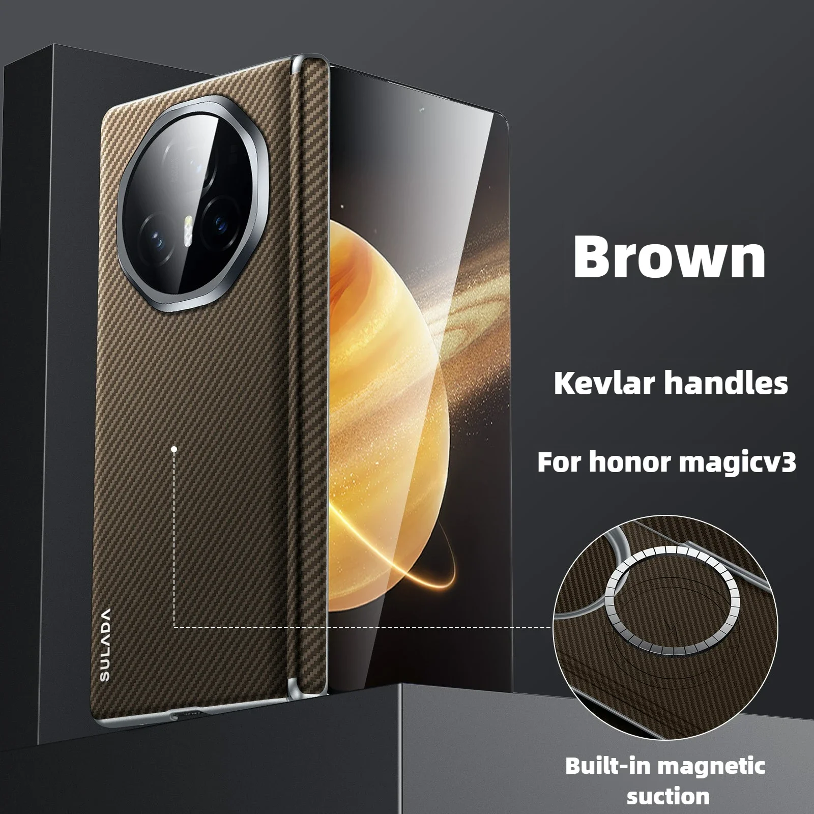 

Carbon Fiber Pattern Matte Leather Case for Honor Magic V3 Vs3 Folding Hinge Magnetic Wireless Charging Hard Cover No Front Flim