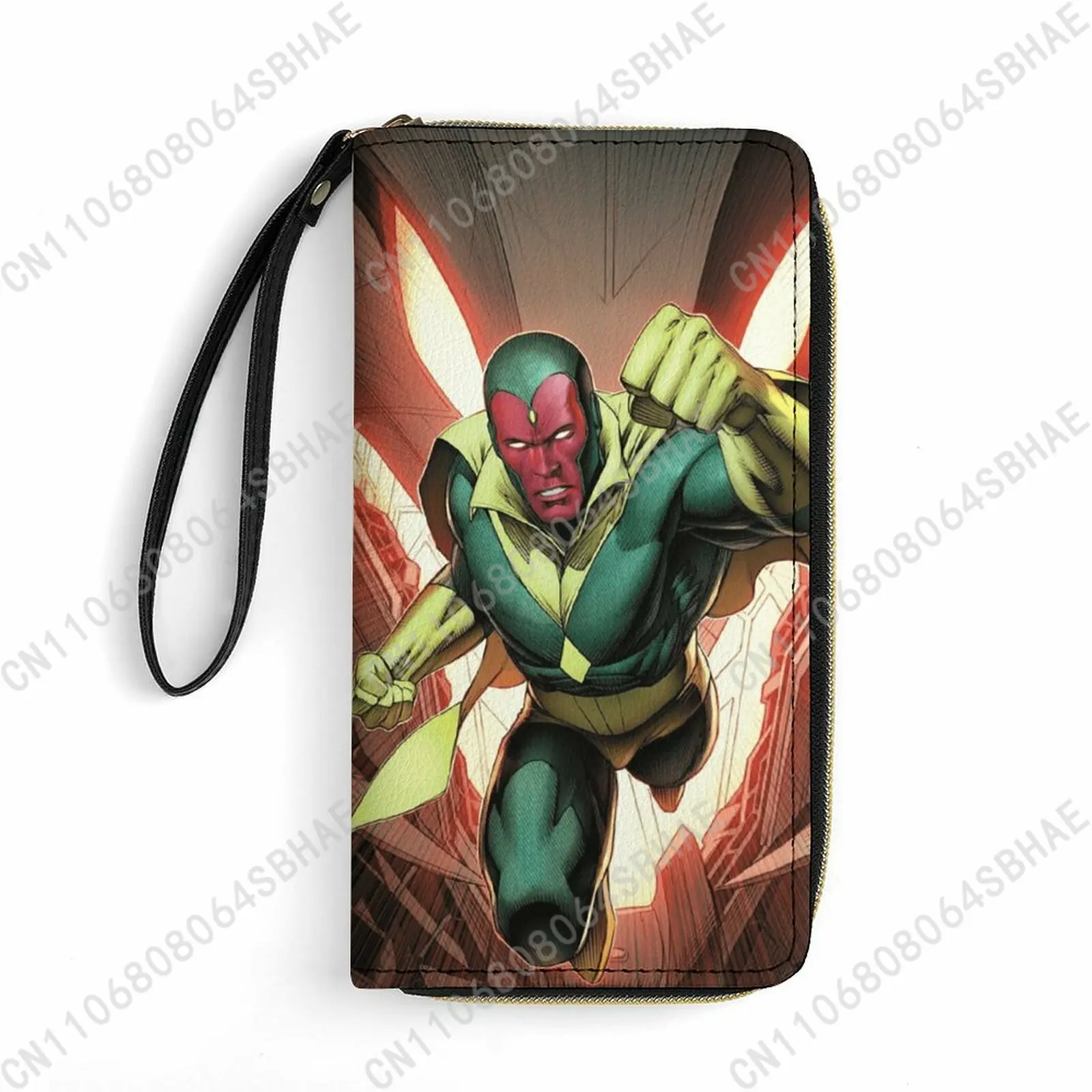 

Marvel Vision Custom PU Leather Wallet Rope Handle Small Portable Card Holder Men Women Purse Gift Friend Parents Cosplay