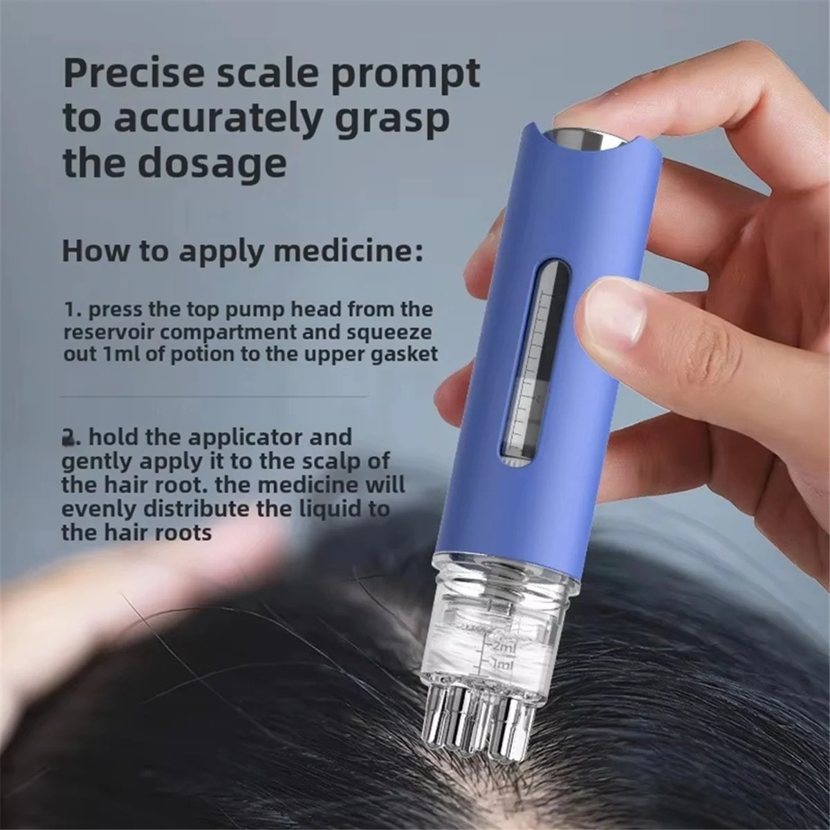 ABNJ Aplicador para el cuero cabelludo Head Dil 1ml Aplicación de bola de rodillo Masaje líquido Cuidado del cabello Peine Aplicador de medicina de aceite esencial B