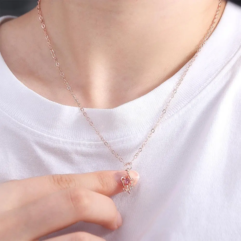 Simple Tender 3D Flower Choker Romantic Exquisite Pink Rose Necklace Fashion Box Chain Clavicle Chain Gift