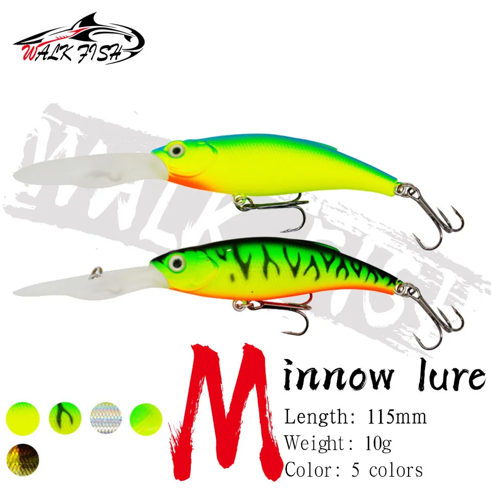 WALK FISH 1PCS Fishing Plastic Lure Minnow 10g/11.5cm Long Tongue Diving Board Artificial Lures Hard Bait Pesca Fishing tackle