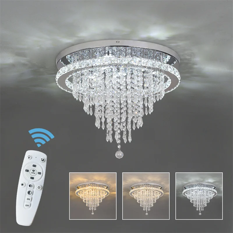 Luxury Crystal Modern LED Ceiling Chandelier Light Remote Dimming Round Ceiling Lamp for Home  Decoration Indoor Hanging Lamps