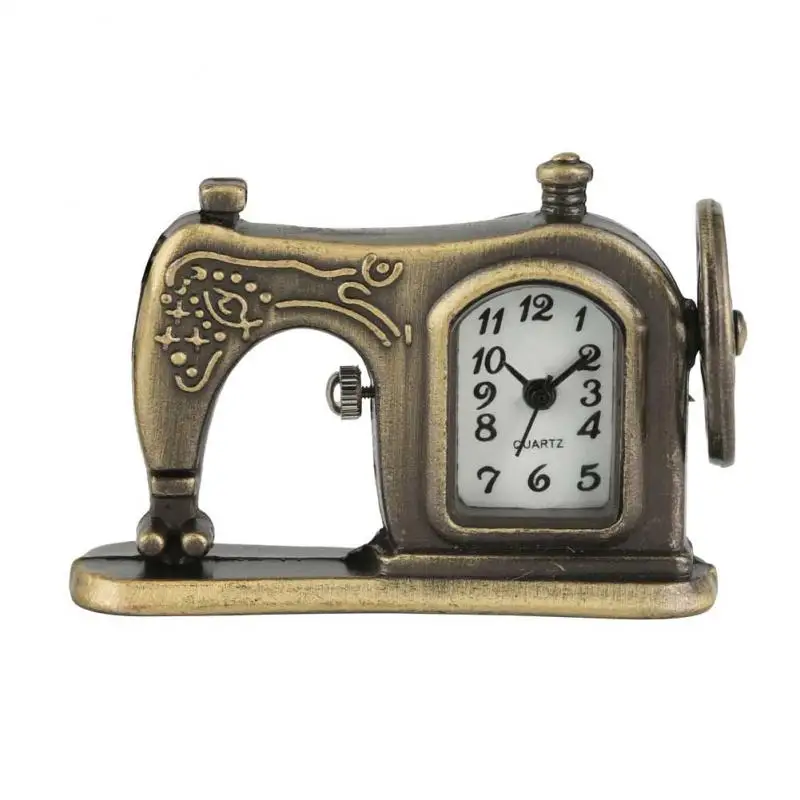 Unique Distinctive Sawing Machine Shape Pocket Watch Open Face Quartz Rectangle Dial with Arabic Numerals Pendant Clock