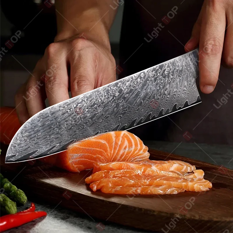 Professional Santoku Knife Japanese Kitchen Knives Damascus Steel Chef's Cutter Meat Slicing Knife Cooking for Sushi and Sashimi