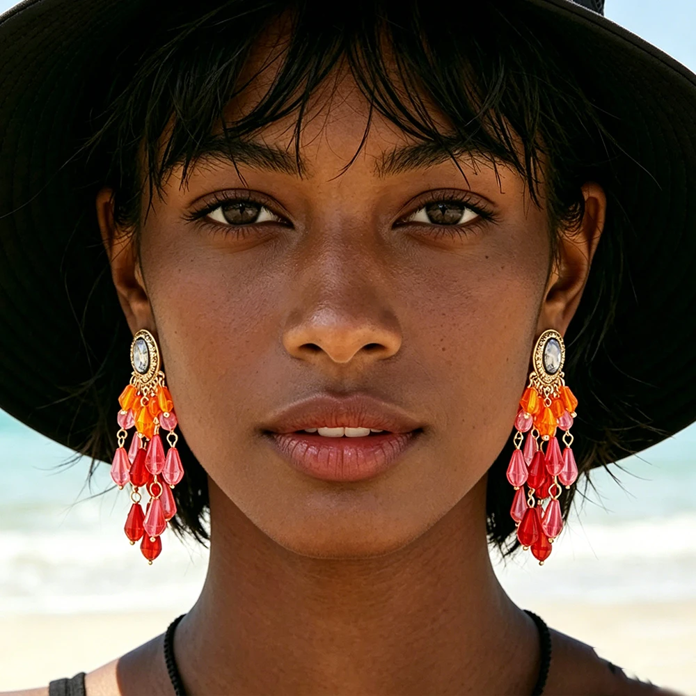 

ZAA New Colorful Resin Crystal Tassel Drop Earrings for Women Holiday Party Jewelry Gifts