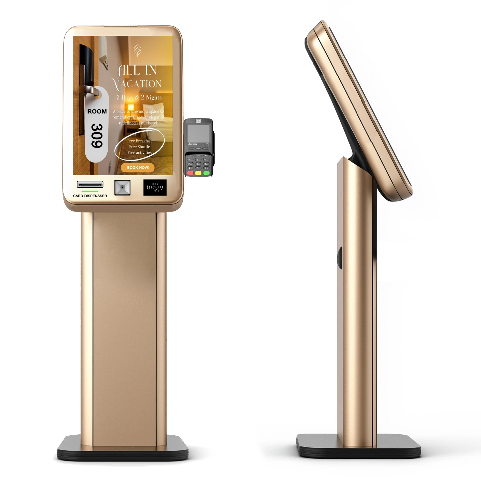 Hotel Easy Quick Check In Self Service Thermal Printer Card Reader Dispenser Passport Scanner Kiosk Machine Terminal