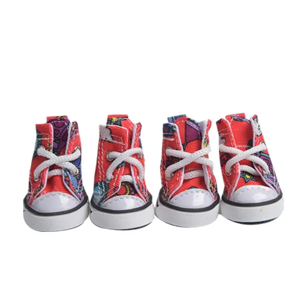 

4Pcs Lovely Wear-resistant Dog Canvas Shoes Fashion Non-slip Pet Denim Boots Casual Breathable Puppy Sport Sneaker Outdoor