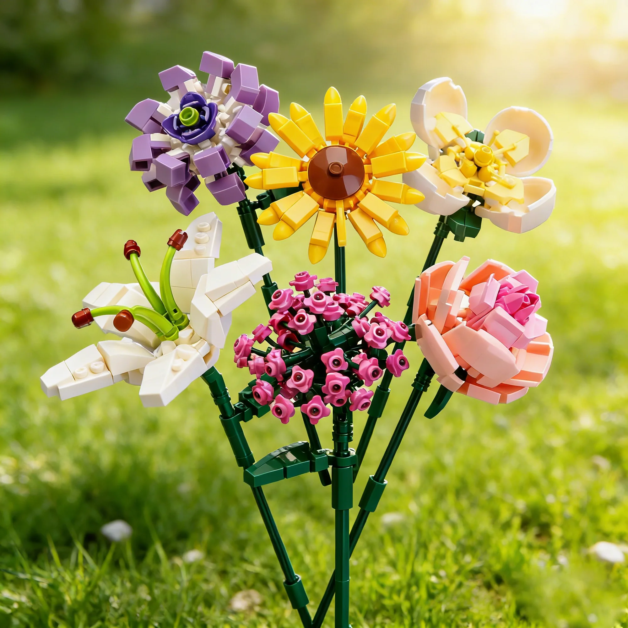 Zestaw do budowania bukietu kwiatów, zabawka roślinna, słonecznik, róża, dekoracja domu, model kwiatu lilii, klocki, prezent urodzinowy dla dorosłych kobiet i dziewcząt.
