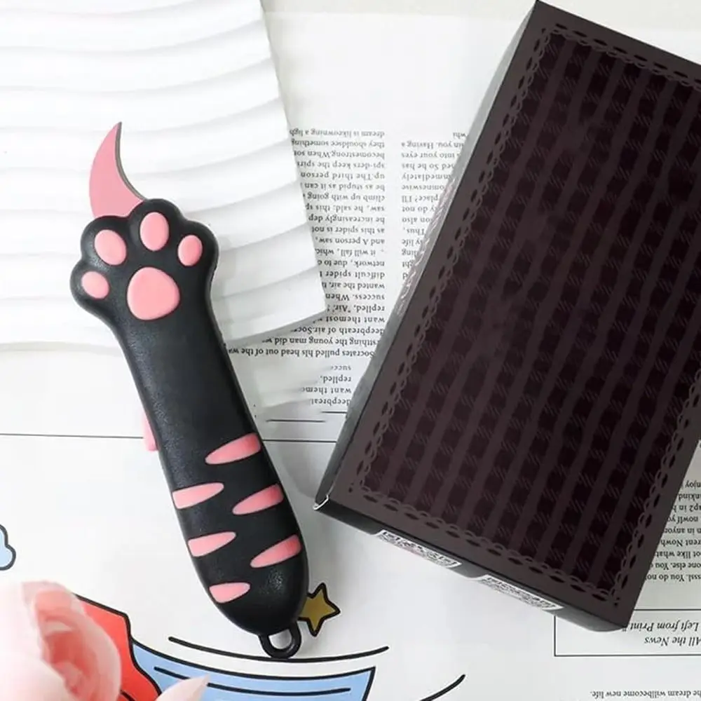 Creative Plastic Cat Paw Box Cutter Cartoon School Office Supplies Paper Cutting Tool Cat Box Paper Cutter