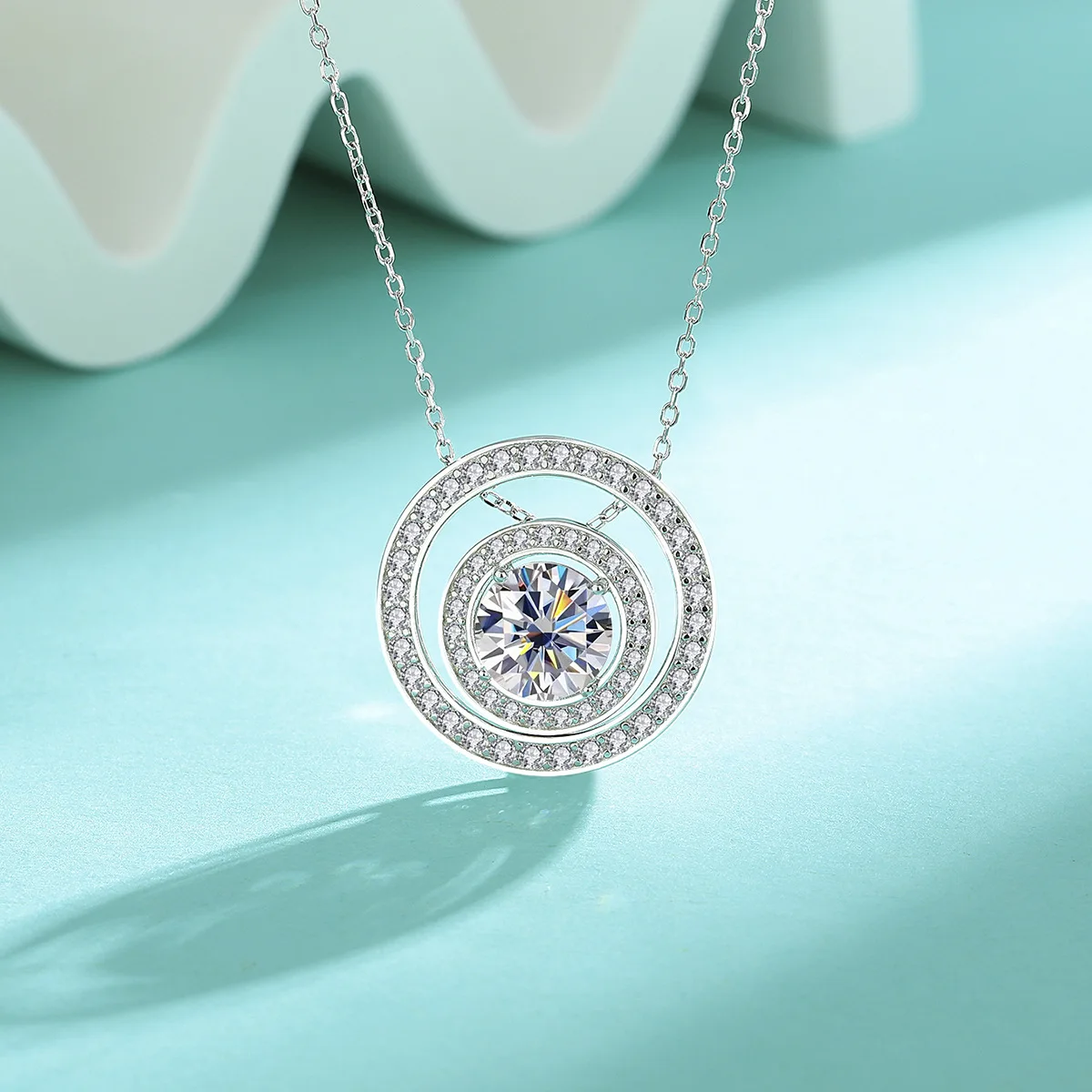 

Luxury Platinum Pt950 Pendants Double-circle Round Full Of Diamonds Necklace For Women Clavicle Chain Items Wedding Fine Jewelry