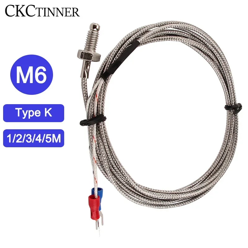 Thermocouple Thread M6 Screw Type K 1/2/3/4/5m Probe Sensor Temperature Sensor 0-400°C Temperature Controller