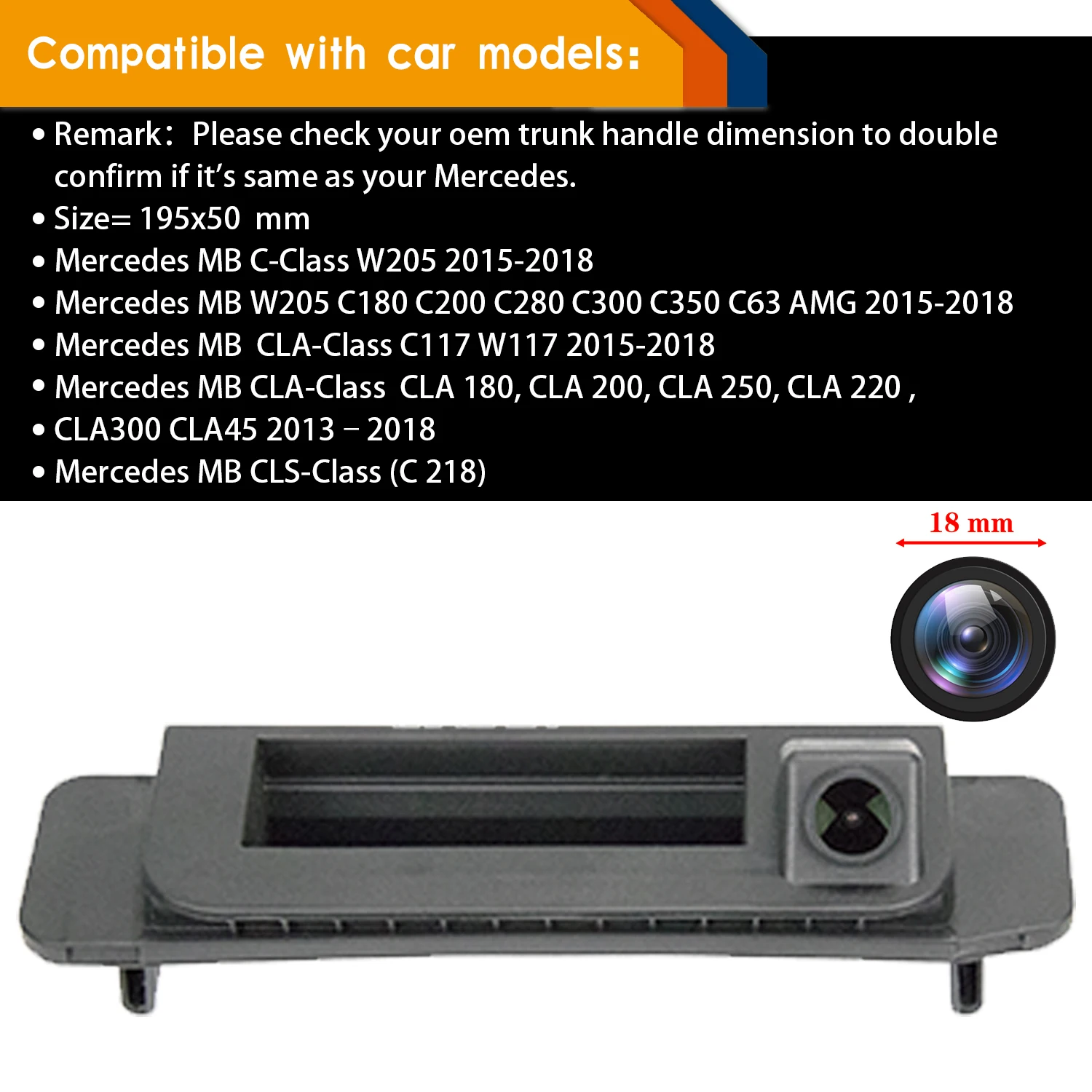 HD 1280*720P Tailgate handle Rear Camera for Mercedes-Benz MB W205 C -Class 2015 2016 CLA-CLASS C117, Reversing Backup Camera