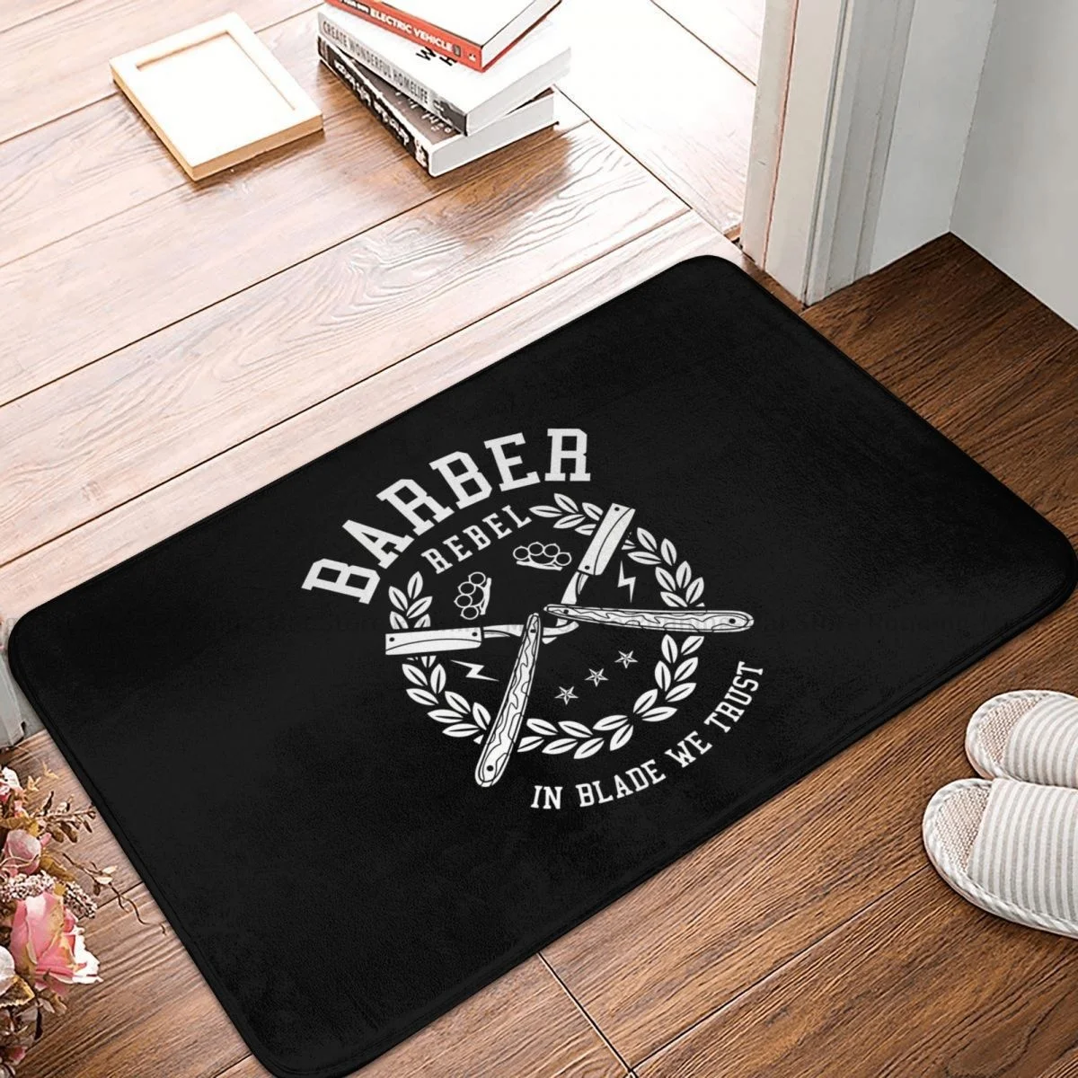 

Barber Shop Non-slip Doormat Rebel Living Room Kitchen Mat Outdoor Carpet Flannel Pattern Decor