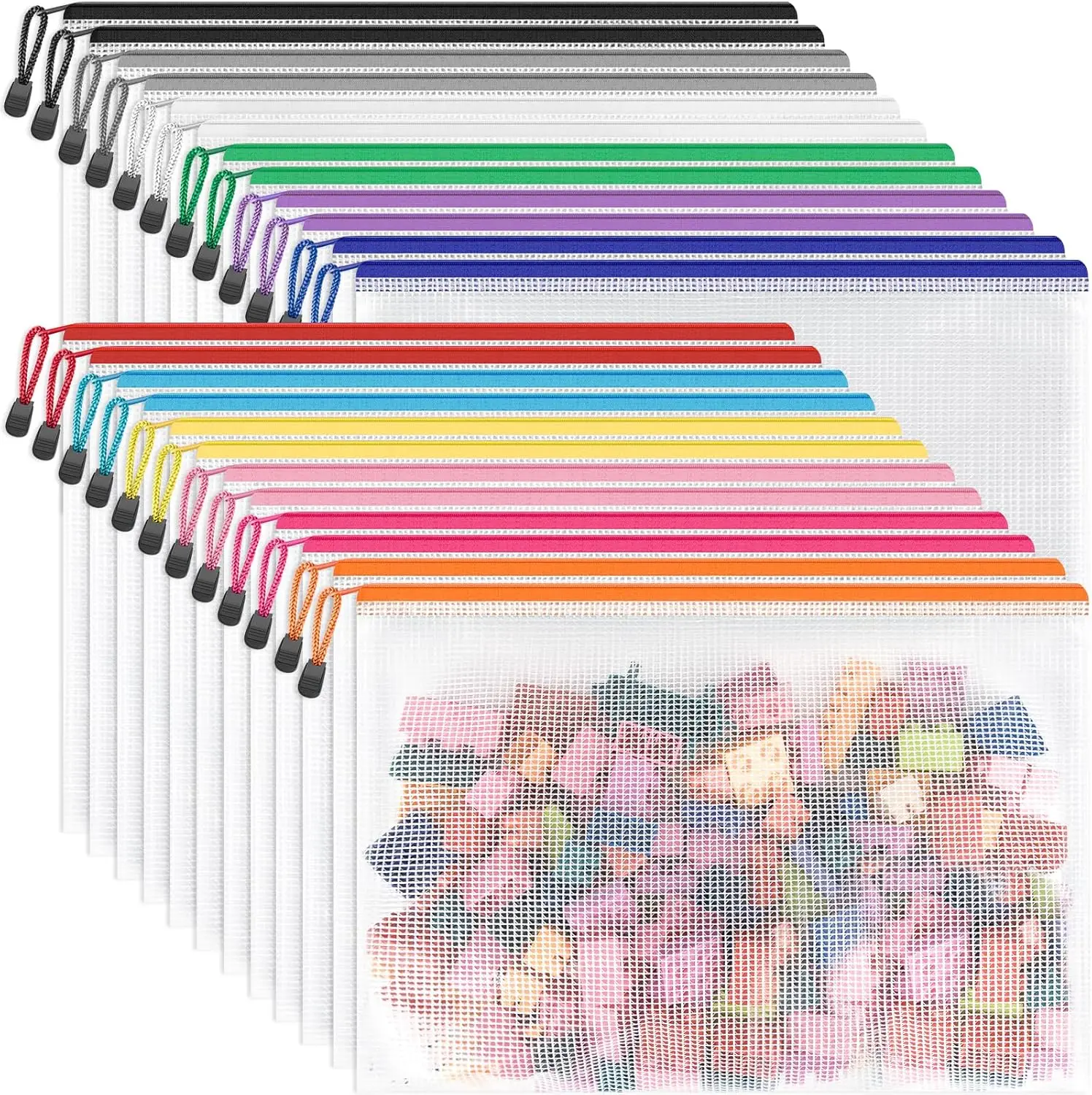 

24 Pack 12 Colors Zipper Pouches for Organizing, A4 Size Storage Bags for Puzzles & Office Supplies