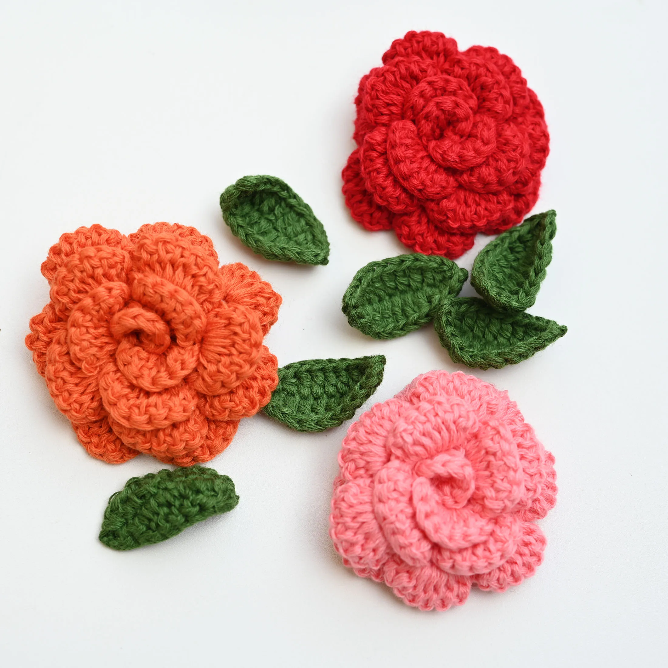 3-teiliges Set Grüne Gehäkelte Blumen-Applikationen für Kleidung 3D Florale Handgemachte Blumen-Patches Gestickte Aufnäher für Kleidung – Detail 8